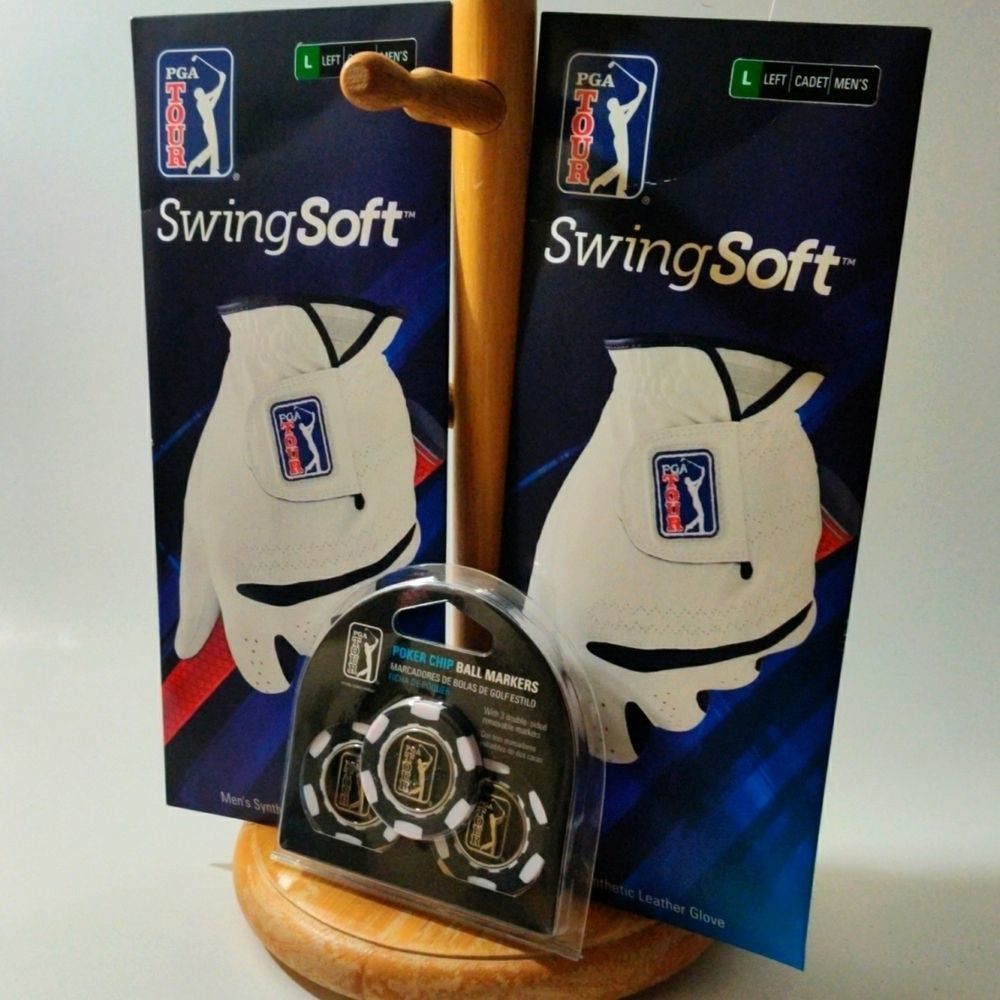 PGA Tour‎ 3 piece gift set- 2 Men's Synthetic Leather golf 1 ball marker pack